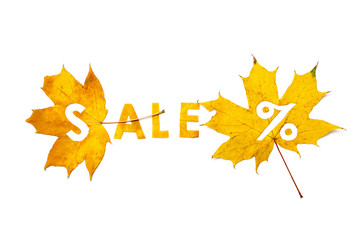 Autumn discounts. Letters are cut from wedge leaves