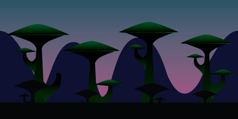 ufo tree game background illustration design