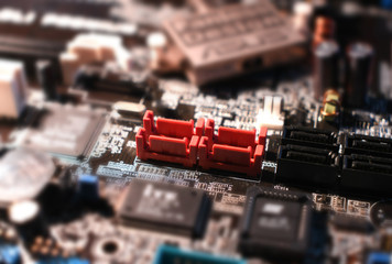Fototapeta na wymiar Close Up on SATA connector on motherboard PC