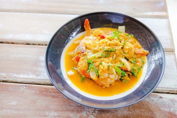 Sea-food, shrimp in yellow curry,