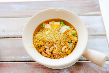 Baked rice with pineapple.