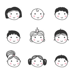 Set, collection of cute colorful doodle avatar icons isolated on white background.
