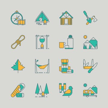 camping icons, vector set