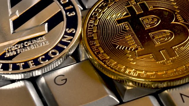 4K video of macro image of Bitcoin coins