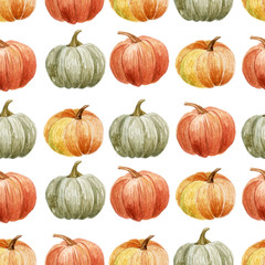 Pumpkin pattern. Watercolor hand-drawn illustration.