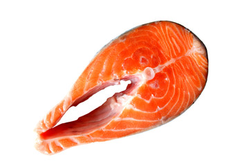 salmon steak close up isolated on white background