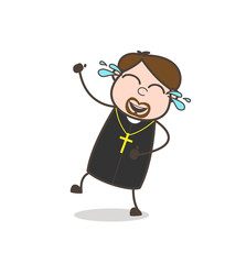 Cartoon Priest Laughing Face with Tears of Joy Vector