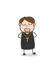 Cartoon Priest Doing Prayer and Meditation Vector