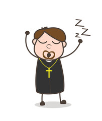 Cartoon Priest Yawning Expression Vector