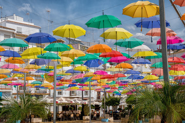 colorful umbrellas in the sky