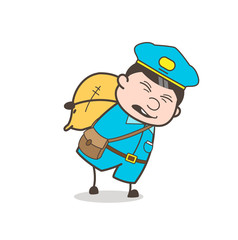 Cartoon Postman Carrying Heavy Burden Vector