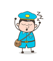 Cartoon Mailman Yawning and Sleepy Face