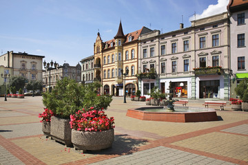 Old market square in Chelmza. Poland