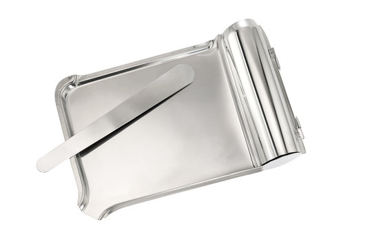 Stainless tray / Stainless pill counting tray on white background.