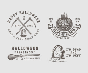 Vintage retro halloween logos, emblems, badges, labels, marks, patches.