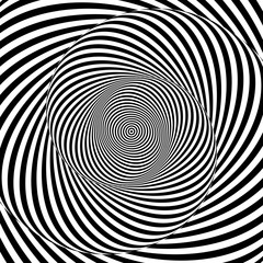 Monochrome hypnotic psychedelic spiral. Modern vector illustration with optical illusion. Twisted striped round shape. Magical decorative background. Element of design. - 177161568