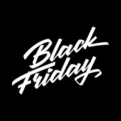 Black Friday Sale badge with handmade lettering, calligraphy and dark background for logo, banners, labels, prints, posters, web, presentation. Vector illustration.