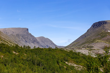 The tops of the Mountains, Khibiny  and cloudy sky. Kola Peninsula, Russia.