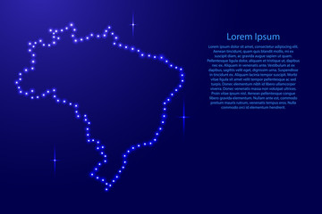 Map Brazil from luminous blue star space points on the contour for banner, poster, greeting card, of vector illustration.