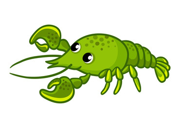 Green crayfish on white background. Vector illustration in a cartoon style.