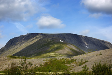 The tops of the Mountains, Khibiny  and cloudy sky. Kola Peninsula, Russia.