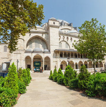 court yard of the famous landmark Suleymaniye Mosque in hostorical centre Istanbul, Turkey