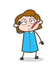 Comic Ill Woman with Fever-Thermometer Vector