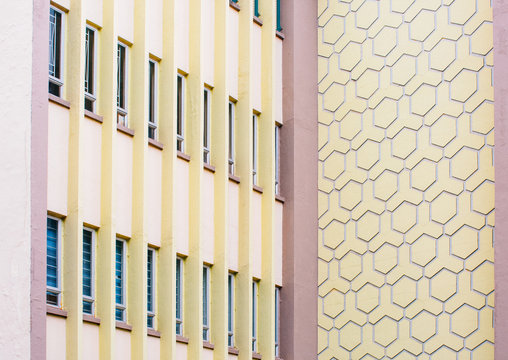Detail of Hexagonal Retro Building Facade