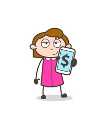 Comic Businesswoman Showing Online Earnings Vector