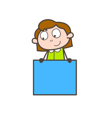 Smiling Business Girl with Blank Ad Banner Vector