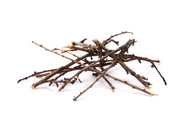 Fototapeta premium Suche gałęzie, stos na ogień na białym tle