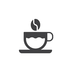 Coffee cup and coffee bean icon vector, filled flat sign, solid pictogram isolated on white. Symbol, logo illustration.