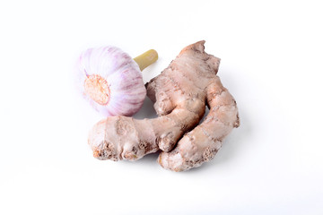 fresh ginger and garlic isolated on white background.