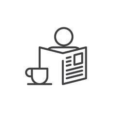 Morning with newspaper and cup of coffee line icon, outline vector sign, linear style pictogram isolated on white. Symbol, logo illustration. Editable stroke