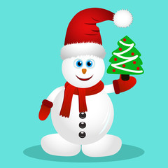 Postcard with happy snowman. 