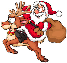 Weihnachtsmann reitet auf Rentier - Vektor-Illustration