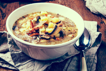 Sour rye soup. Instagram style filtred image.