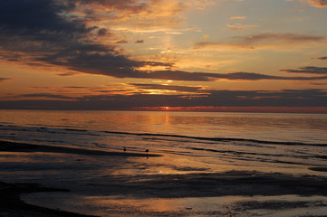 Fototapeta premium Beautiful deep red sunset on the coast of the Gulf of Riga, j?rmala, Latvia