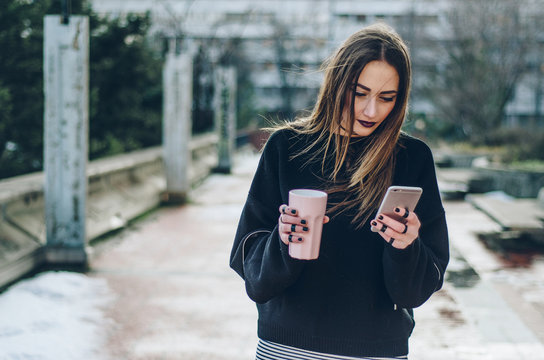 Woman at her coffee break.