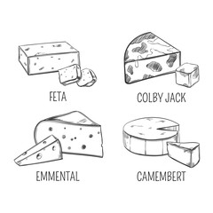 Feta and colby jack, emmental and cheese sketch