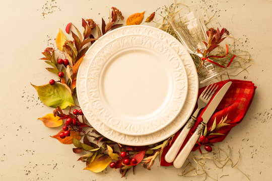 Autumn (fall) or thanksgiving table setting design