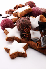 Baking christmas cookies. chocolate, cinnamon stars and spices