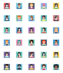 Women Avatars Flat Icons - Square Version