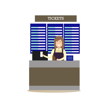 Airport ticket agent vector illustration in flat style