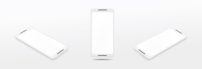 Phone isolated on white background. New version of black cell phone x with blank white screen.