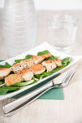 Hühnerfleischspiess mit frischem Feldsalat