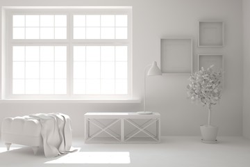 White room with chair. Scandinavian interior design. 3D illustration