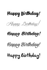 Happy birthday vintage hand lettering, brush ink calligraphy, vector type design, isolated on white background. Hand drawn design. Black and white.