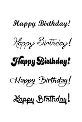 Fototapeta na wymiar Happy birthday vintage hand lettering, brush ink calligraphy, vector type design, isolated on white background. Hand drawn design. Black and white.