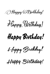 Happy birthday vintage hand lettering, brush ink calligraphy, vector type design, isolated on white background. Hand drawn design. Black and white.